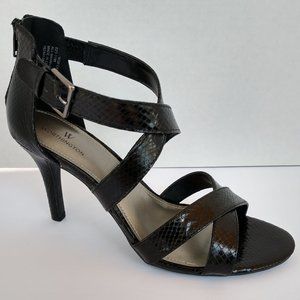 Worthington Black Strappy High Heeled Sandals Embossed Faux Snake 9.5